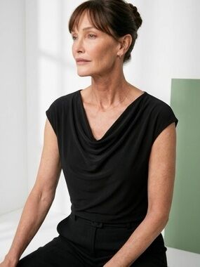 Peck & Peck - WEEKEND Black Cowl Neck Sleeveless Top - Size Large